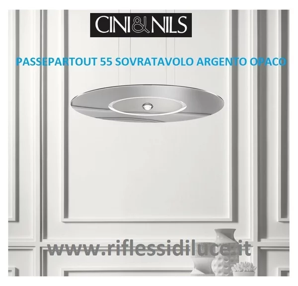 Cini & Nils passepartout 55 sospensione led dimmerabile argento opaco
