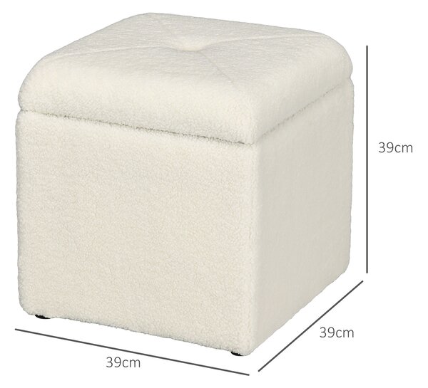 HOMCOM Pouf Contenitore Imbottito in Tessuto Teddy Morbido per Salotto e Camera, 39x39x39cm, Crema