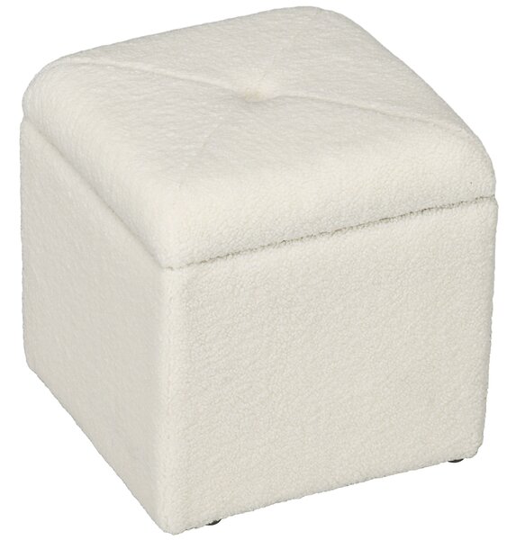 HOMCOM Pouf Contenitore Imbottito in Tessuto Teddy Morbido per Salotto e Camera, 39x39x39cm, Crema