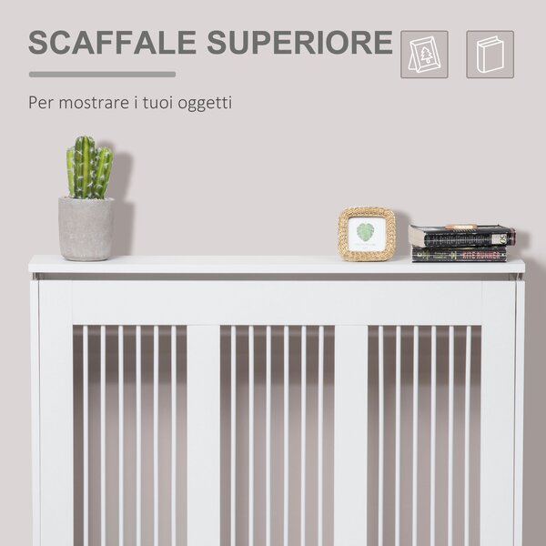 HOMCOM Copritermosifone a Doghe Moderno ed Elegante per la Casa, in MDF e Acciaio, 90x18x84cm, Bianco|Aosom