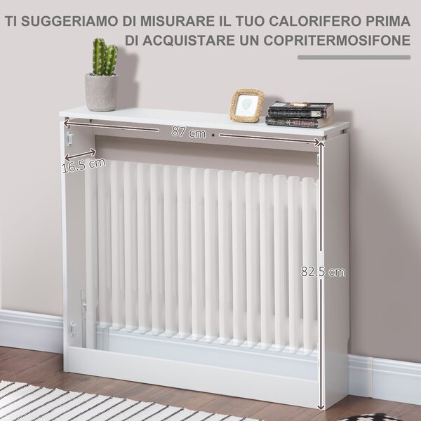 HOMCOM Copritermosifone a Doghe Moderno ed Elegante per la Casa, in MDF e Acciaio, 90x18x84cm, Bianco|Aosom