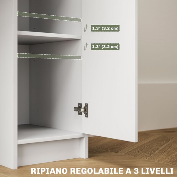 HOMCOM Toeletta Trucco con Specchio e Sgabello, Cassetto, Armadietto e Ripiani in Legno, Bianco