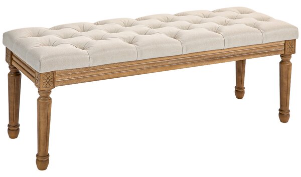 HOMCOM Panca Imbottita Fondoletto con Seduta Trapuntata a Bottoni in Tessuto e Legno, 120x41x48 cm, Crema | Aosom Italy