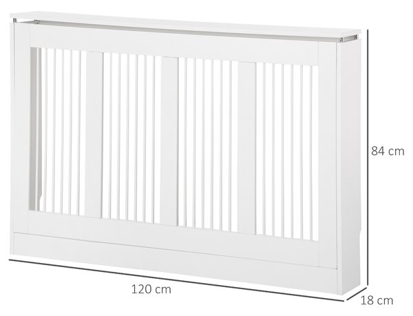 HOMCOM Copritermosifone Moderno ed Elegante in MDF e Acciaio per Casa e Ufficio 120x18x84cm Colore Bianco Design Minimalista|Aosom