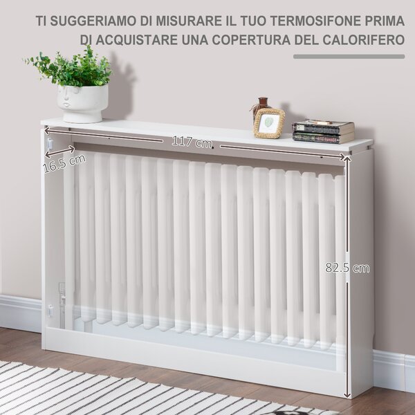 HOMCOM Copritermosifone Moderno ed Elegante in MDF e Acciaio per Casa e Ufficio 120x18x84cm Colore Bianco Design Minimalista|Aosom