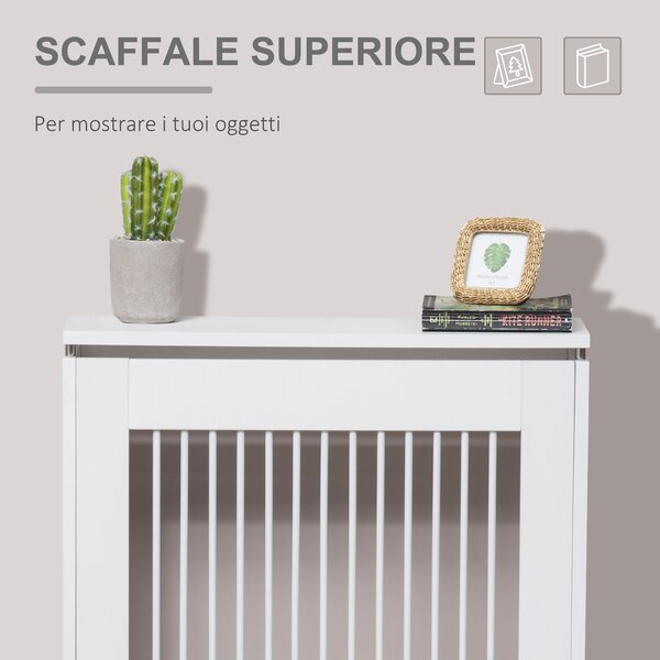HOMCOM Copritermosifone Moderno ed Elegante in MDF e Acciaio per Interni 60x18x84cm Bianco per Arredare il Tuo Spazio|Aosom