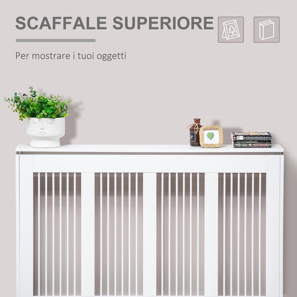 HOMCOM Copritermosifone Moderno ed Elegante in MDF e Acciaio per Casa e Ufficio 120x18x84cm Colore Bianco Design Minimalista|Aosom