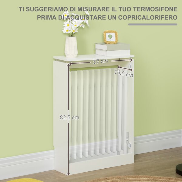 HOMCOM Copritermosifone Moderno ed Elegante in MDF e Acciaio per Interni 60x18x84cm Bianco per Arredare il Tuo Spazio|Aosom