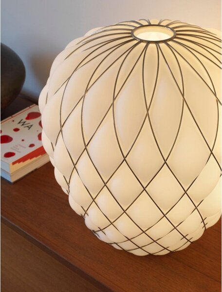 Fontana Arte Pinecone grande tavolo vetro bianco latte gabbia metallica cromo