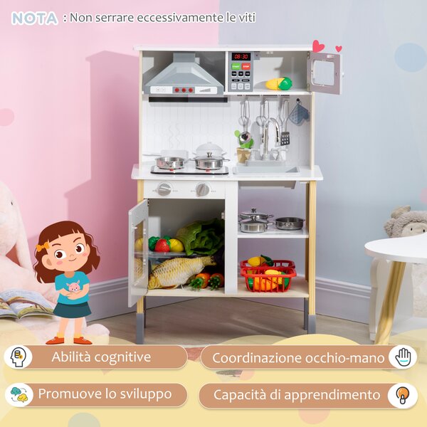 AIYAPLAY Cucina Giocattolo per Bambini con Altezza Regolabile, Suoni, Luci e Utensili, in MDF e PP, 60x30.5x93.2 cm|Aosom