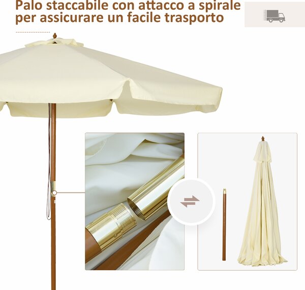 Outsunny Ombrellone da Giardino con Doppio Tettuccio, in Legno di Bambù e Poliestere, Ø325x250 cm, Beige|Aosom