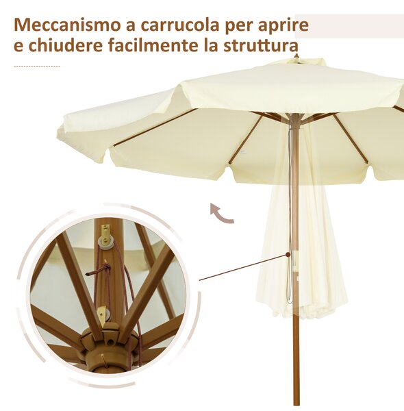 Outsunny Ombrellone da Giardino con Doppio Tettuccio, in Legno di Bambù e Poliestere, Ø325x250 cm, Beige|Aosom