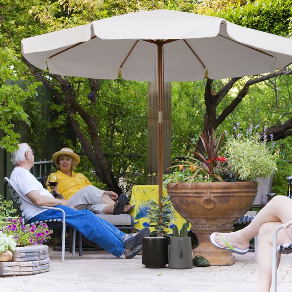 Outsunny Ombrellone da Giardino con Doppio Tettuccio, in Legno di Bambù e Poliestere, Ø325x250 cm, Crema|Aosom