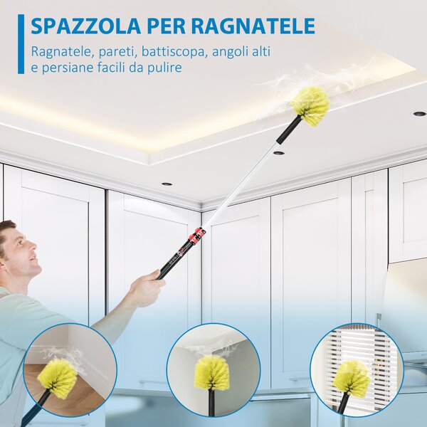 HOMCOM Kit di Pulizia per Casa e Ufficio con Asta, Spolverino per Ragnatele, Spolverino in Microfibra e Spolverino per Ventilatore|Aosom