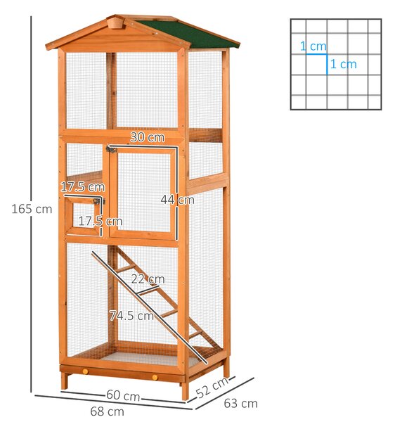 PawHut Gabbia per Uccelli Alta 165cm in Legno da Esterno con 2 Porte e Vassoio Estraibile, Arancione