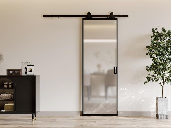 Porta scorrevole esterno muro H205 x L63 cm Alluminio e Vetro temperato smerigliato - LINCI II