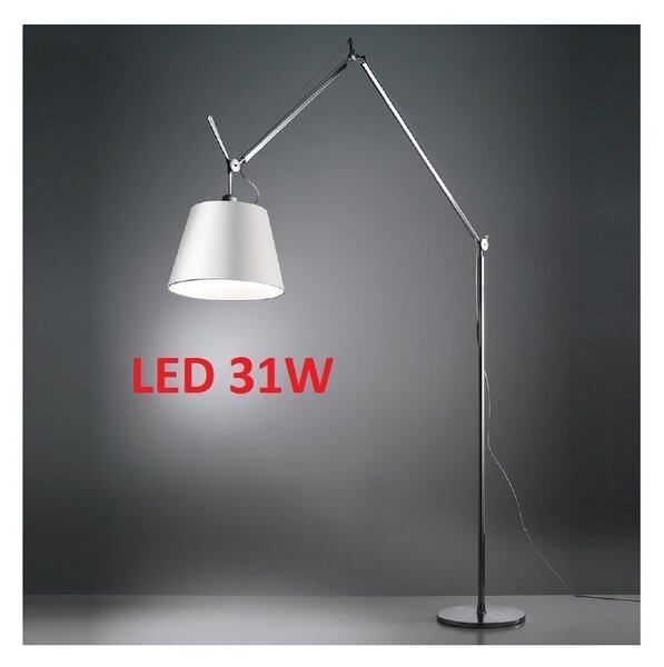 Artemide Tolomeo Mega terra LED 3000 K, con asta e base, colore alluminio, diffusore in pergamena da 32 cm