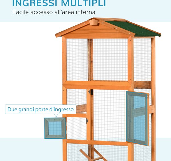 PawHut Gabbia per Uccelli Alta 165cm in Legno da Esterno con 2 Porte e Vassoio Estraibile, Arancione