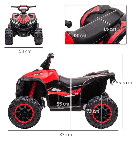 HOMCOM Quad Elettrico per Bambini 12V, 2 Velocità, Ruote Larghe con Sospensioni e Fari LED, Età 3-5 Anni, Rosso|Aosom