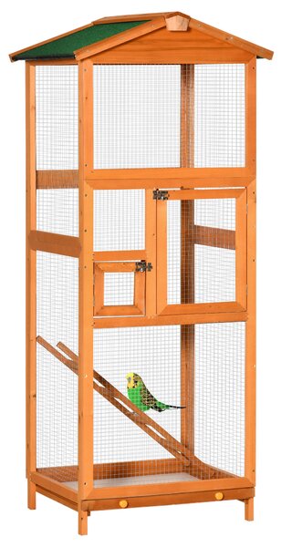 PawHut Gabbia per Uccelli Alta 165cm in Legno da Esterno con 2 Porte e Vassoio Estraibile, Arancione