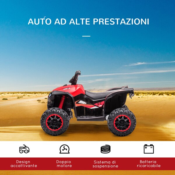 HOMCOM Quad Elettrico per Bambini 12V, 2 Velocità, Ruote Larghe con Sospensioni e Fari LED, Età 3-5 Anni, Rosso|Aosom