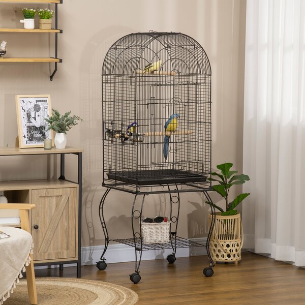 PawHut Gabbia per Uccelli e Canarini, Voliera con Ruote in Metallo Nero 51x51x153cm|Aosom
