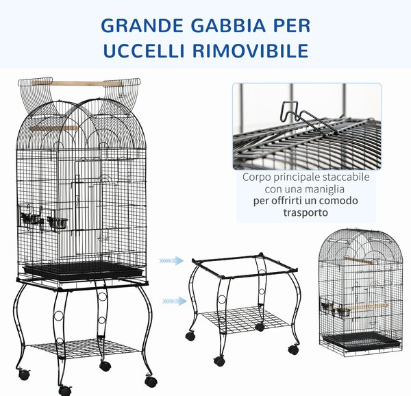 PawHut Gabbia per Uccelli e Canarini, Voliera con Ruote in Metallo Nero 51x51x153cm|Aosom