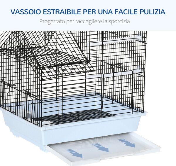 PawHut Gabbia per Uccelli in Metallo con Maniglia, Vassoio Estraibile, Pioli e Altalena, 39x33x47cm, Bianco|Aosom