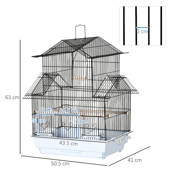 Gabbia Per Uccelli PawHut - 60x41x41 Cm, Con Posatoi E Accessori, Nero - Foto 2