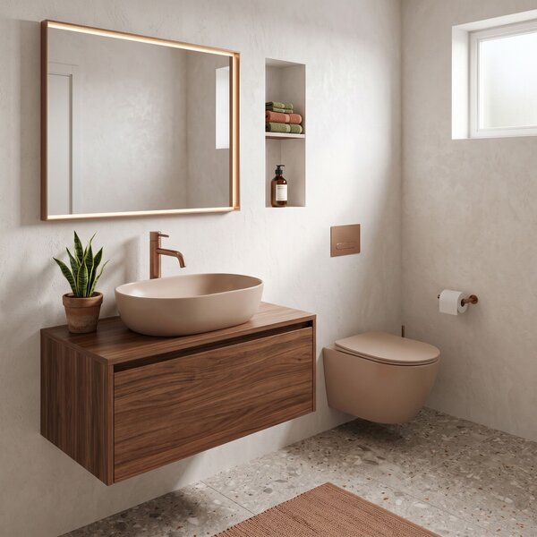 Set WC Sospeso Focus + Lavabo da Appoggio Rea Focus Taupe