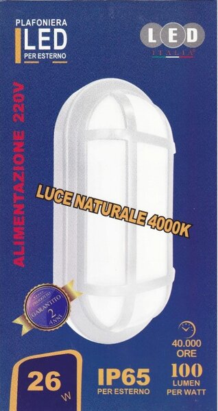 Nupax Italia plafoniera led bianco naturale per esterno 26W