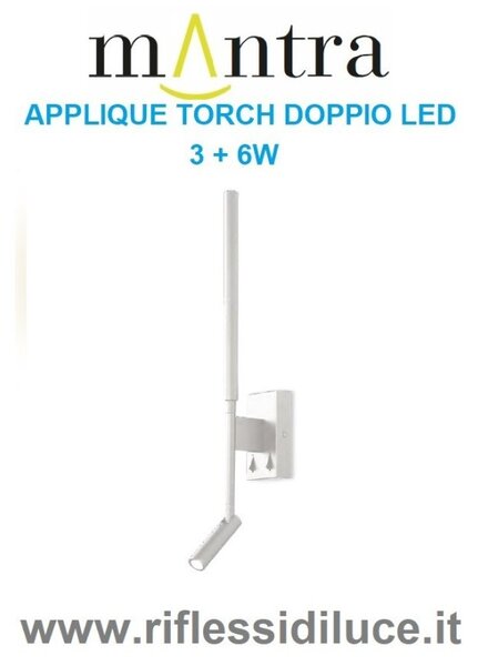 Mantra applique Torch bianco doppio led 3W + 6W