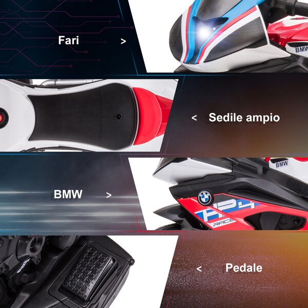 HOMCOM Moto per Bambini 18-60 Mesi Modello BMW HP4 con Fari, Musica e Pedali, in PP e Metallo, 82.5x42x54 cm, Rosso|Aosom