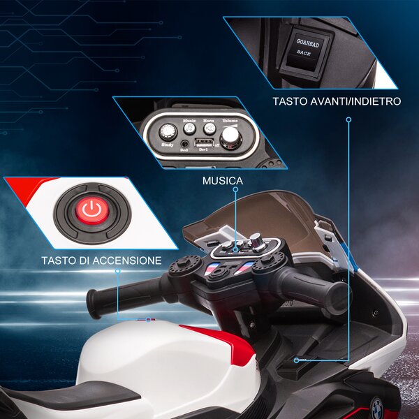 HOMCOM Moto per Bambini 18-60 Mesi Modello BMW HP4 con Fari, Musica e Pedali, in PP e Metallo, 82.5x42x54 cm, Rosso|Aosom