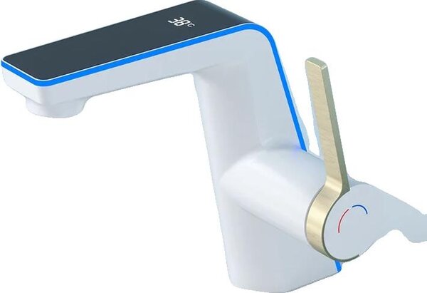 Rubinetto per lavabo, sensibile alla temperatura, comando monocomando, bianco