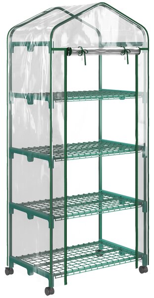 Outsunny Serra Verticale per Orto con Porta avvolgibile e Scaffale a 4 Ripiani in Acciaio e PVC Bianco, 69x50x165cm | Aosom Italy