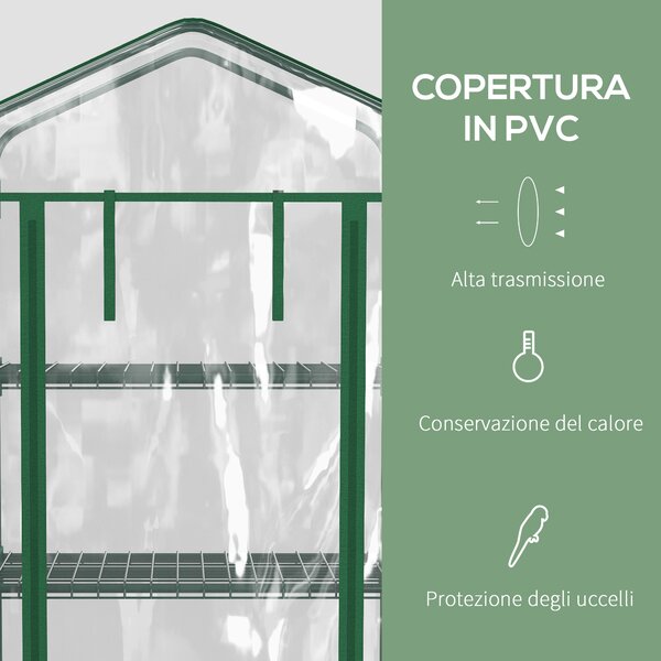 Outsunny Serra Verticale per Orto con Porta avvolgibile e Scaffale a 4 Ripiani in Acciaio e PVC Bianco, 69x50x165cm | Aosom Italy