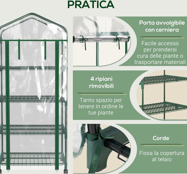 Outsunny Serra Verticale per Orto con Porta avvolgibile e Scaffale a 4 Ripiani in Acciaio e PVC Bianco, 69x50x165cm | Aosom Italy