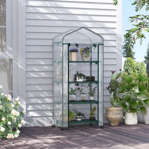Outsunny Serra Verticale per Orto con Porta avvolgibile e Scaffale a 4 Ripiani in Acciaio e PVC Bianco, 69x50x165cm | Aosom Italy