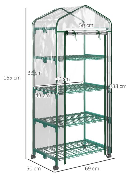 Outsunny Serra Verticale per Orto con Porta avvolgibile e Scaffale a 4 Ripiani in Acciaio e PVC Bianco, 69x50x165cm | Aosom Italy