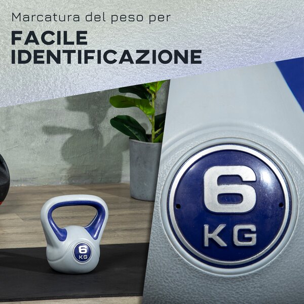 HOMCOM Kettlebell in PU con Sabbia 6Kg, Fondo Piatto, Maniglia Liscia Anti-Sfregamento, Viola | Aosom