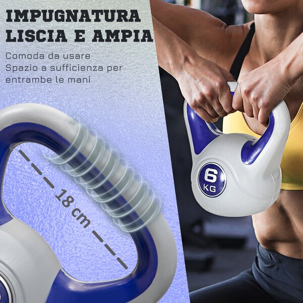 HOMCOM Kettlebell in PU con Sabbia 6Kg, Fondo Piatto, Maniglia Liscia Anti-Sfregamento, Viola | Aosom