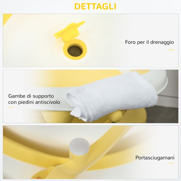 HOMCOM Vaschetta Bagnetto Pieghevole per Bambini 0-3 Anni con Indicatore di Temperatura e Cuscino, 81.5x50.5x23.5 cm, Bianco|Aosom