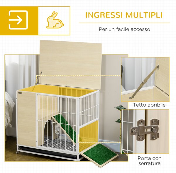 PawHut Gabbia per Conigli con Serbatoio d'Acqua e Vassoio Estraibile, Tavolino da Salotto in Legno, Acciaio e PVC, 78x52.5x76.5 cm, Rovere | Aosom