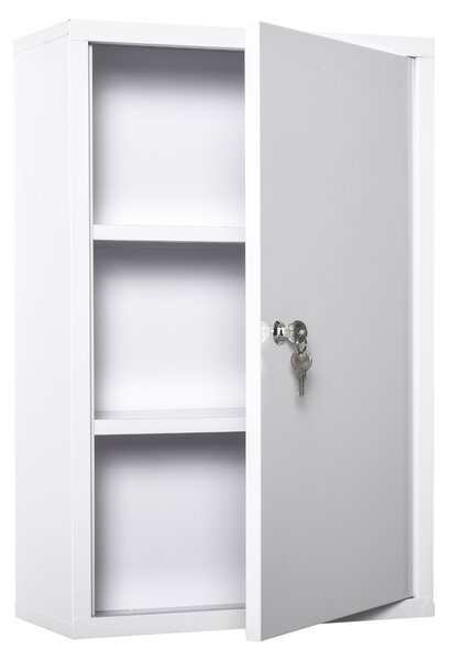 Kleankin Armadietto Medicinali a 3 Livelli in Acciaio con 2 Chiavi e Montaggio a Parete, 40x18x60 cm, Bianco|Aosom