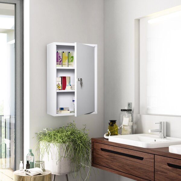 Kleankin Armadietto Medicinali a 3 Livelli in Acciaio con 2 Chiavi e Montaggio a Parete, 40x18x60 cm, Bianco|Aosom