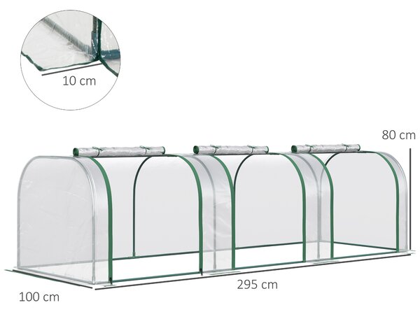 Outsunny Serra a Tunnel da Giardino con Porte a Cerniera, Serra da Orto in PVC Trasparente e Acciaio, 295x100x80 cm, Trasparente | Aosom Italy