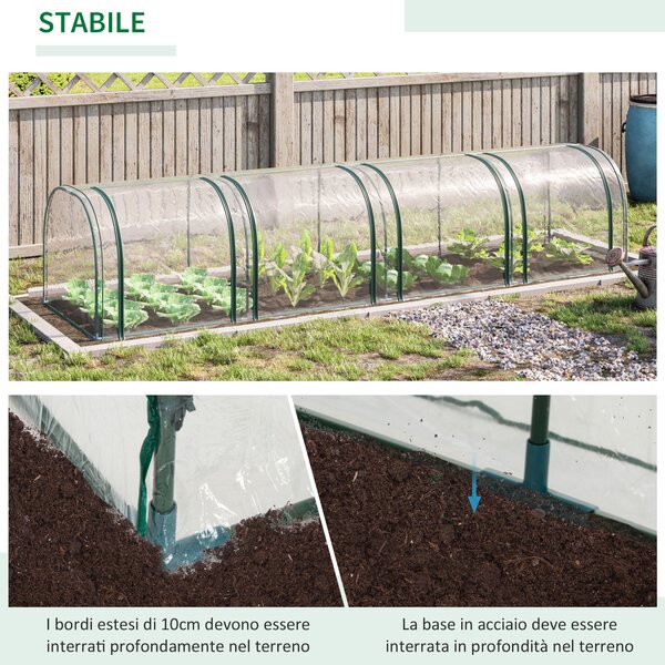 Outsunny Serra a Tunnel in Acciaio con 4 Porte a Cernierae, PVC Impermeabile e Anti UV, 395x100x80 cm, Verde scuro | Aosom Italy