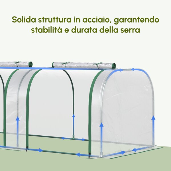 Outsunny Serra a Tunnel da Giardino con Porte a Cerniera, Serra da Orto in PVC Trasparente e Acciaio, 295x100x80 cm, Trasparente | Aosom Italy
