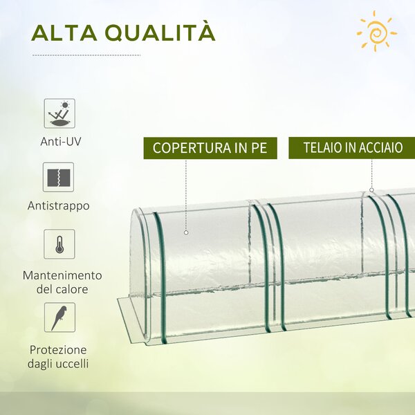 Outsunny Serra a Tunnel da Giardino con Porte a Cerniera, Serra da Orto in PVC Trasparente e Acciaio, 295x100x80 cm, Trasparente | Aosom Italy